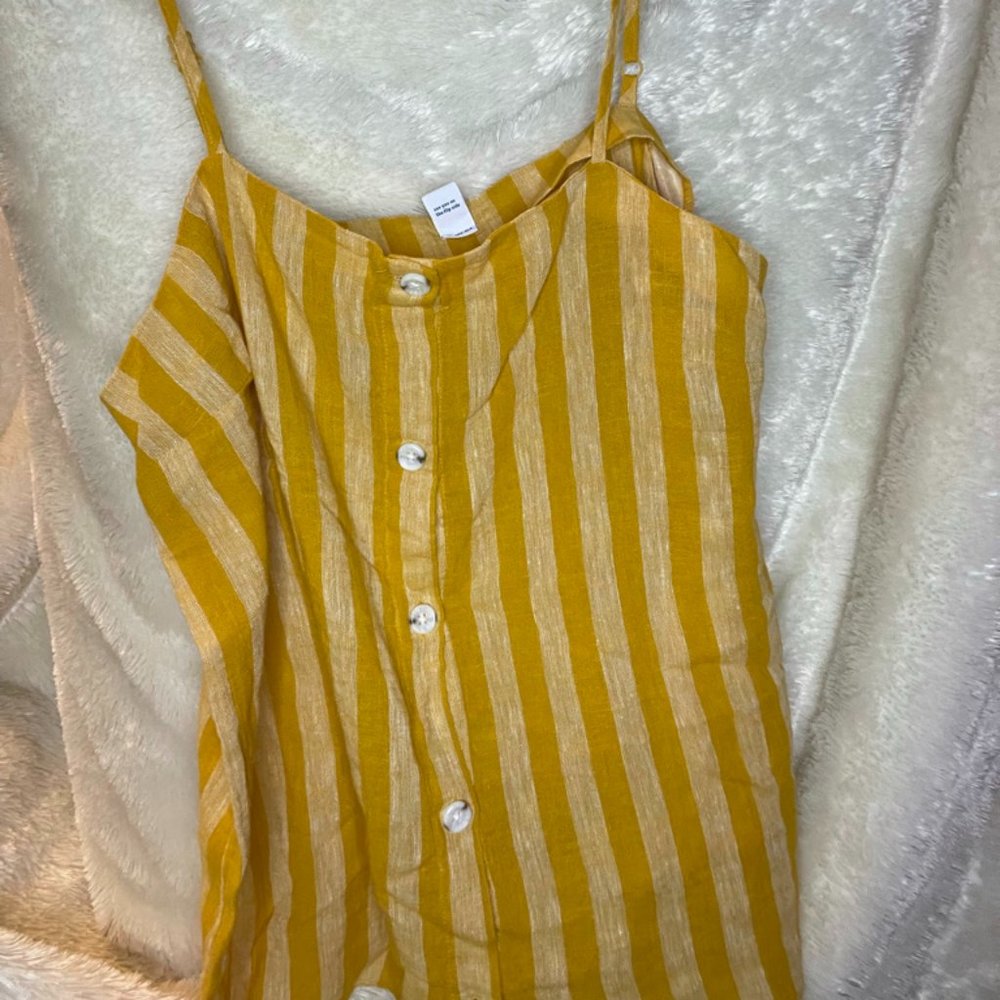 Mustard Yellow/Cream Stripped Tank Top w/ buttons